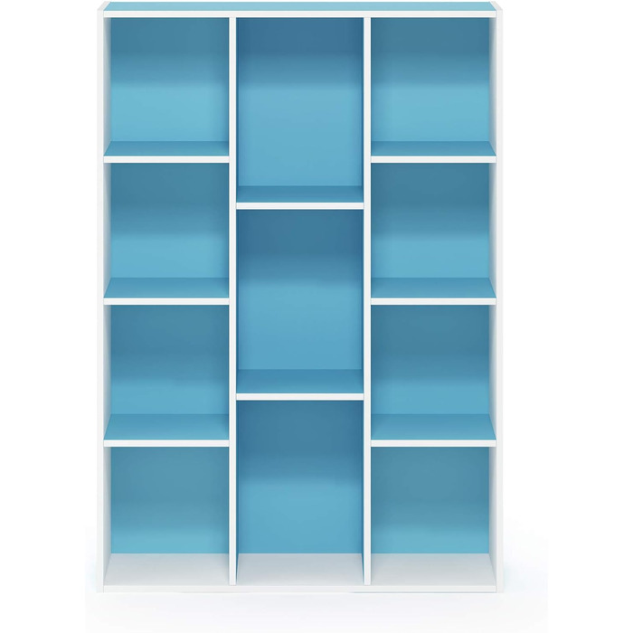 Відкрита книжкова шафа Furinno з 11 відділеннями, дерев'яна, біла/світло-блакитна, 23,88 x 73,91 x 105,92 см