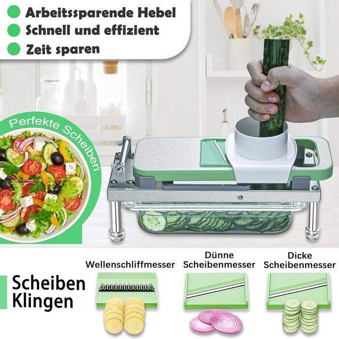 Подрібнювач овочів 8-в-1 з контейнером, набір для нарізки овочів та салатів, з нержавіючої сталі