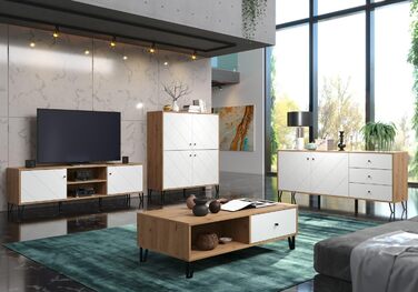 Тумба Trendteam Smart Living Touch з масиву дуба Artisan/білий колір - комод з 2 дверцятами та 4 відділеннями (110x37x60 см)