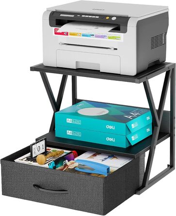Підставка для принтера з ящиком, стіл-організатор, чорний. Підходить для офісу, дому, школи, копіювальних машин та сканерів