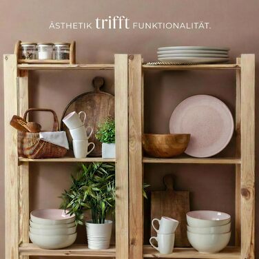 Набір посуду Tectake® 30 предметів для 6 осіб, керамічний посуд, ручної роботи, тарілки, миски та чашки, придатний для миття в посудомийній машині та використання в мікрохвильовій печі - Coral Blush