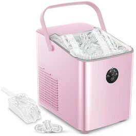 Льодогенератор Fohere 14 кг/24 год, рожевий: швидке виробництво льоду (5 хв), 2 розміри кулеподібного льоду, самоочищення, з ручкою та лопаткою для льоду