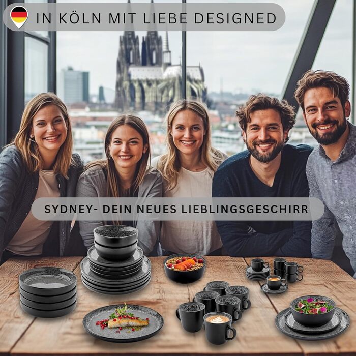 Набір посуду SÄNGER Sydney (36 предметів) | Набір тарілок на 12 осіб | Темно-сірий, стійкий до подряпин | VALUE COLLECTION