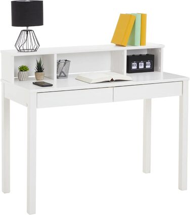 Красивий письмовий стіл з 3 нішами, Практичний стіл для ПК з 2 ящиками, Позачасовий офісний стіл з масиву сосни (білий)