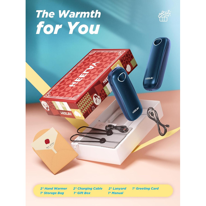 Електричні грілки для рук 10000mAh, 2 шт. [Коробка подарунків на Різдво] Повторно використовувані грілки для рук USB, зимовий подарунок, для хворих на синдром Рейно, для активного відпочинку, ігор, Powerbank, блакитні