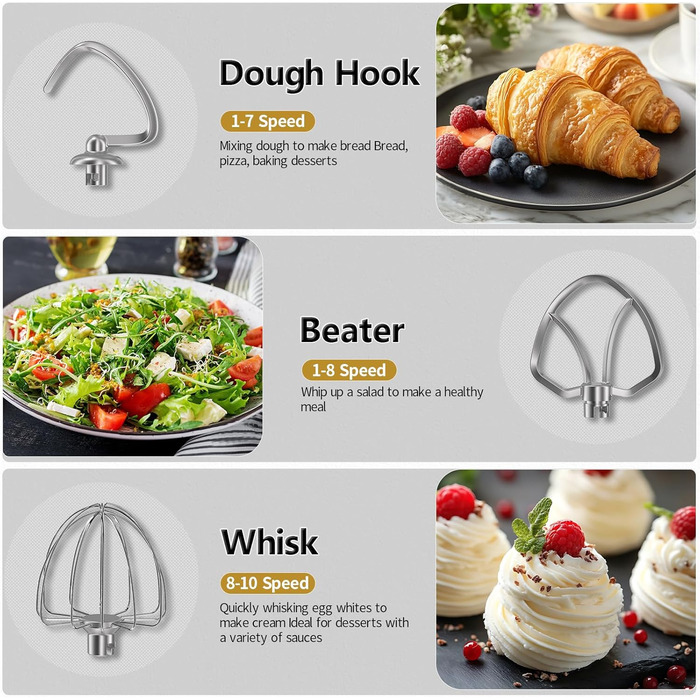 Кухонна машина Vezzio для випічки з планетарним міксером, 5.5л, 1500W, з набором насадок (крюк, вінчик, захист від бризок)