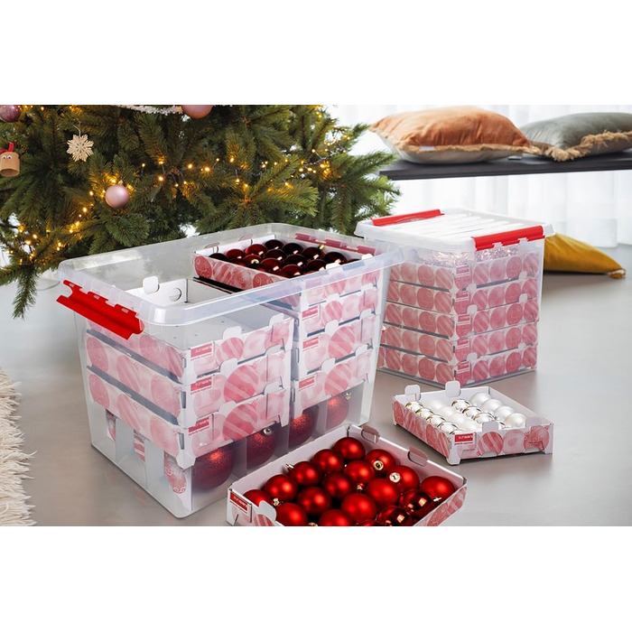 Ящик для прикрас Sunware Q-line 72L, прозорий, з вставкою для 128 кульок