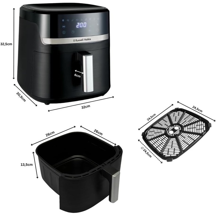 Фритюрниця Russell Hobbs SatisFry XXL 8.3л Rapid AirFryer з Rapid Air, 9 програм, сенсорний екран, гриль, піч, без олії, для піци 26см