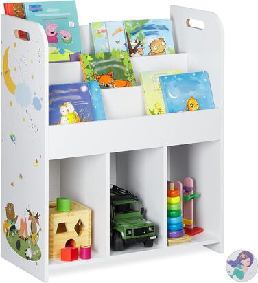 Дитяча полиця Relaxdays, Іграшки та книги, Дівчатка та хлопчики, Мотив багаття, Полиця для іграшок, 75 x 62 x 29 см, біла