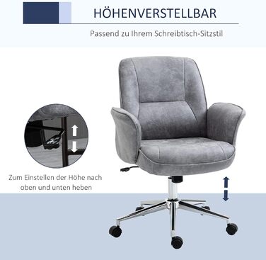 Крісло Vinsetto для офісу та дому: регульоване, поворотне, з функцією гойдання, для робочого кабінету або спальні, сірого кольору (до 120 кг)