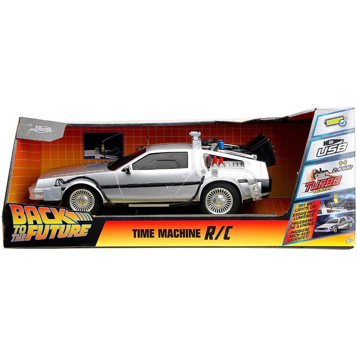 Машинка на радіокеруванні Jada Toys Зворотний у майбутнє DeLorean (28 см) Чорна, 10 км/год, USB зарядка, від 6 років
