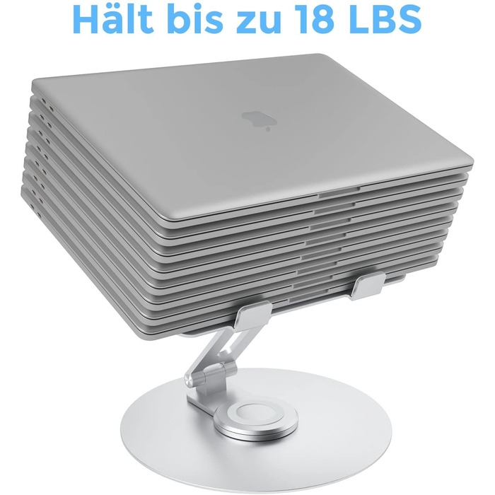 Підставка для ноутбука з регулюванням висоти, поворотна 360°, алюмінієва, для столу, срібна