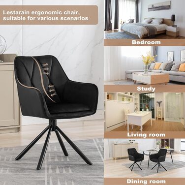 Обідні стільці Lestarain, поворотні, для кухні, спальні, вітальні, комплект з 4 шт. М'які, з підлокітниками та спинкою, на металевих ніжках, оксамит, чорний колір
