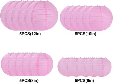 Паперові ліхтарики, паперові ліхтарики для весіль , Днів народження, Різдва, вечірок і заходів-асортимент круглих розмірів (4', 6', 8', 10 ,12 ) - е (рожеве), 30