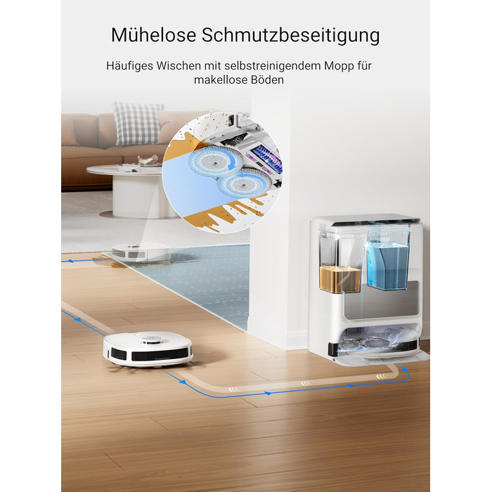 Робот-пилосос EUREKA J12 Ultra з функцією миття підлоги (самостійне очищення, прання та сушка), потужність всмоктування 5000Pa, обертова функція миття, Dual-LiDAR навігація, 3D уникнення перешкод, білий