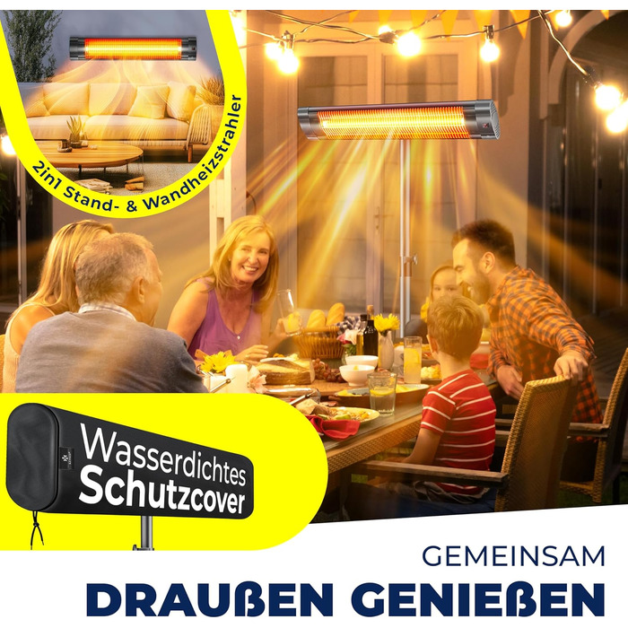 Інфрачервовий обігрівач KESSER® 2500W з пультком та захисним чохлом, телескопічна стійка, для тераси та дому