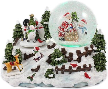 Снігова куля / музична шкатулка 100 мм, обертові Сніговики, світло, снігохід, Різдвяна тематична музика 14 см Різдво