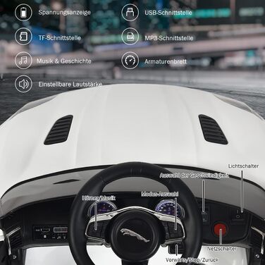 Дитячий електромобіль Jaguar Costway, 12V, з пультом, музикою, фарами, білий, для дітей від 3 років