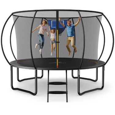 Батут Merach вуличний 366 см з сіткою та кільцем для баскетболу, вантажність 150 кг, садовий батут