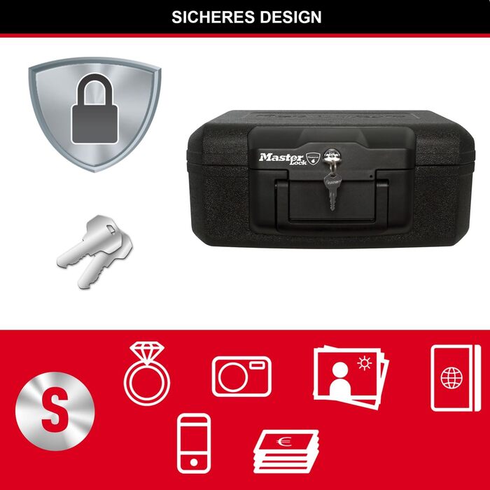 Сейф Master Lock вогнестійкий та водонепроникний з ключем, потрійний захист від пожежі, води та крадіжок, 7.8L, 16.8 x 39.1 x 36.3 см