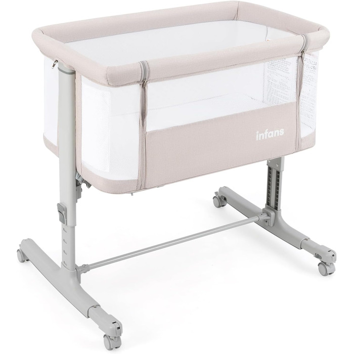 Дитяче ліжко-гойдалка DREAMADE 2 в 1 з регулюванням висоти, 5 ступенів, з матрацом та колесами, 86 x 63 см, для новонароджених до 9 кг, з нахилом 10°, бежевий колір