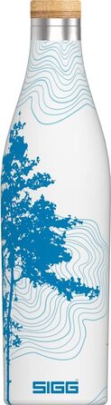 Ізольована пляшка для води - Меридіан - Герметична - Дуже тонка - Не містить бісфенолу А - Без пластику - Нержавіюча сталь з подвійними стінками 18/8 - Бамбукова гвинтова кришка - 0,5 л / 0,7 л Суматра біла 0,5 л