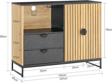 Кухонна шафа SoBuy з мікрохвильовою печкою, буфет, комод, шафа для мікрохвильової печі, багатофункціональна шафа для кухні та вітальні, дуб-чорний, 107×40×85 см, FSB103-N