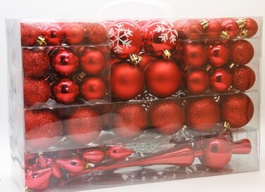 Подарунковий набір з 101 предмета, Різдвяна куля, сердечко, куля зі сніжинкою, ялинкове мереживо зі 100 металевими гачками, Підвіска, ялинкові прикраси, Різдво (червоний)