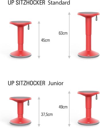 Ергономічний пуф Interstuhl UPis1 з ефектом гойдання - регульована висота, неслизьке дно та захист від перекидання - офісний пуф (Червоний, UP Junior)