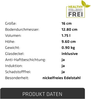 Каструля Berndes Injoy Special Edition з нержавіючої сталі, 16 см, з кришкою, для всіх типів плит, індукція