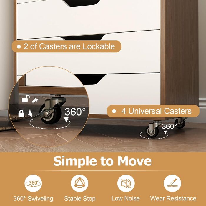 Роликовий контейнер KOMFOTTEU з шухлядами, мобільний офісний шафа, візок для документів, білий, для файлів та паперів (натуральний колір)