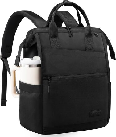 LOVEVOOK Рюкзак для жінок, 15.6 дюймів, рюкзак для школи, підліток, дівчина, велика кишеня для пляшки, велике відкриття, сумка для роботи, шкільний рюкзак, рюкзак для подорожей, універсітету, чорний