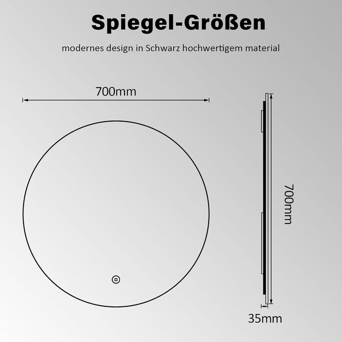LED дзеркало для ванної кімнати 40x60 см з підсвічуванням, сенсорне керування, 3 кольори світла, IP67, A++