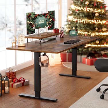 Стол для роботи VASAGLE з регулюванням висоти, 160 x 80 см, з підставкою для монітора, шухлядою та USB-C, нагадування про рух, для офісу, вінтажний коричневий