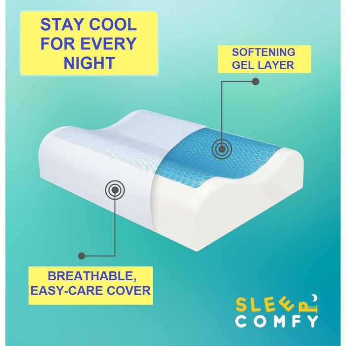 Подушка для сну Comfy Premium Gel Memory Foam: подушка для тих, хто спить на боці, з гелевим охолодженням, 60x40x14/12 см