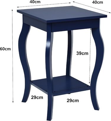 Тумбочка COSTWAY з полицею, вигнуті ніжки, дерево, 40x40x60 см, синій, набір з 2 шт. , Вітальня/Спальня