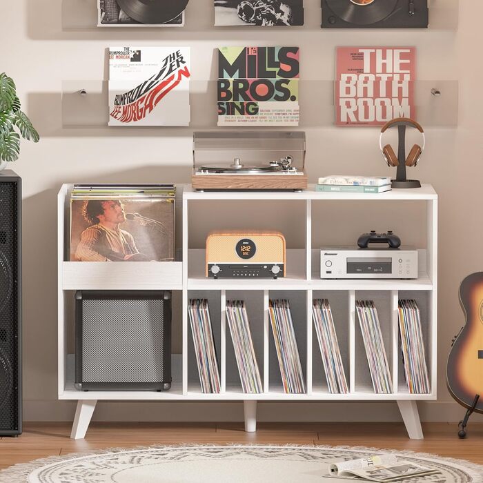 Підставка для платівок велика на 450 альбомів, з полицею для зберігання, біла