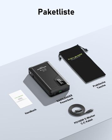 З кабелем, два USB-C, для ноутбука, мобільного телефону, планшета, 25000mAh 65W PD