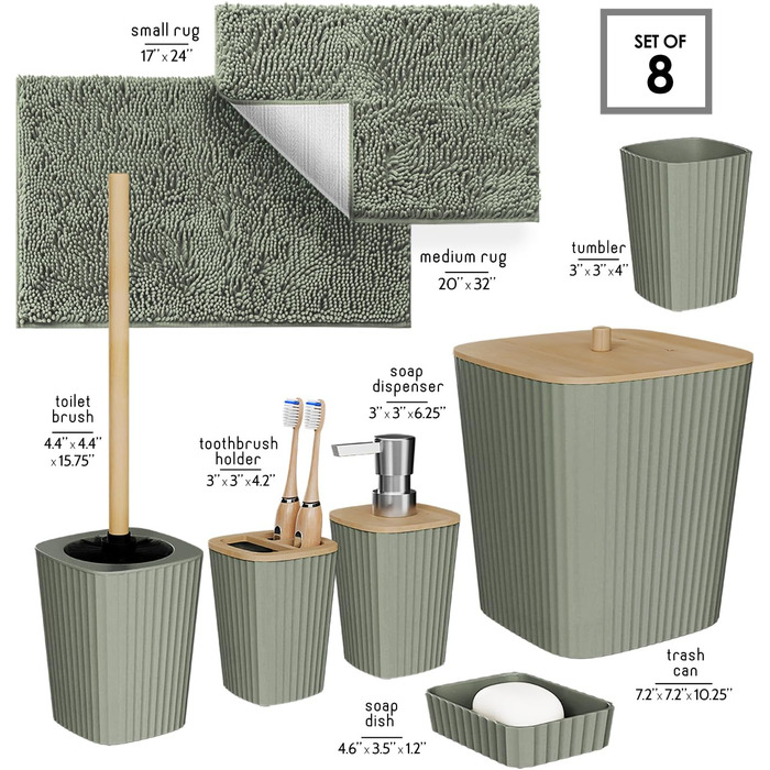 Набір аксесуарів для ванної кімнати Clara Clark Bad-Set Hunter Green (6 шт.), зелений, повний комплект + килимок для ванної
