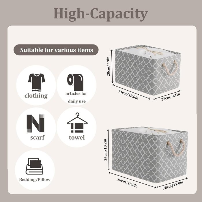 OUTBROS Коробки для зберігання 33 x 23 x 20 см, 3 шт. (Сірий, з мішком, ручка, складні)