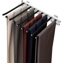 Висувний тримач для штанів, полиця для штанів, 9 тримачів для шарфів, висувна вішалка для штанів, одягу, краваток, шарфів, глибина шафи 48 см, лівостороннє кріплення