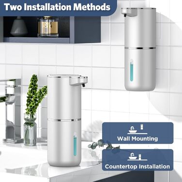 Автоматичний дозатор мила, 380 мл, електричний, з датчиком, USB, водонепроникний, для кухні, ванної, школи, готелю, сріблястий