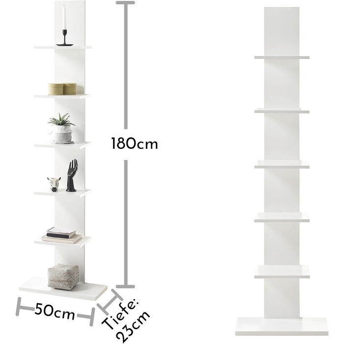 Настінна полиця білого кольору - універсальна стояча полиця з 5 відкритими відділеннями - 50 x 180 x 23 см (Ш/В/Г)