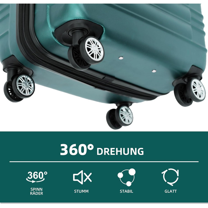 Дитячий валіза-тролей Beibye з жорстким корпусом, набір (Турквіс, Темно-зелений)