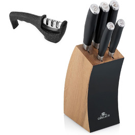 Набір кухонних ножів Gerlach Deco Black з точильним каменем: 5 ножів у блоці з нержавію та бука