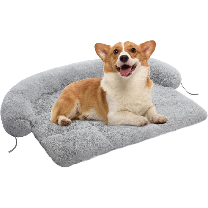 Диван-ліжко для собак, модульне ліжко для великих собак, заспокійливий диван для собак, килимок для захисту меблів (115 см, підходить для тварин до 45 кг, темно-сірий) (M, сірий)