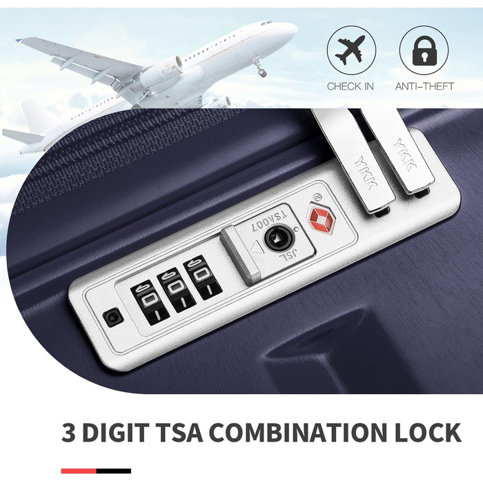 KONO Набір валіз 4 в 1: велика, середня, маленька та beauty case. Сучасний дизайн, ABS пластик, TSA замок, 4 колеса, темно-синій колір.