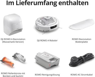 Робот-пилосос DJI ROMO S з функцією миття підлоги, 25 000 Па потужність всмоктування, розпізнавання перешкод рівня дрона, два робочі руки, 200 днів без обслуговування, автоматичне очищення та сушіння моп-насадки (DJI ROMO A (версія з баком для води))