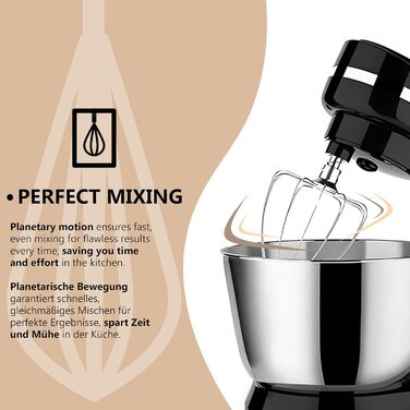 Кухонна машина Retoo 3-в-1 з нержавіючою чашею 6 л, 2000 Вт, 6 швидкостей, планетарний міксер, вінчик, гак для тіста, захист від бризок