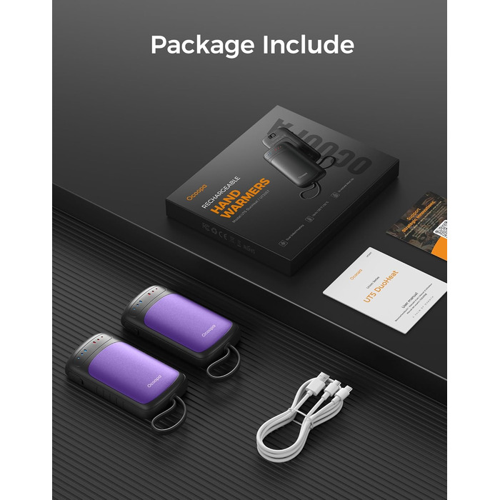 Електричний підігрівач рук OCOOPA UT5 DuoHeat (фіолетовий) - 2 шт., для кемпінгу, полювання, подорожей